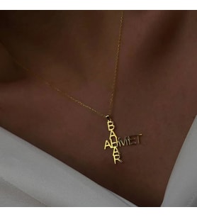 Kişiye Özel 925 Ayar Gümüş Tasarım Çift İsim Kolye (Gold)