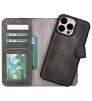Apple iPhone 15 Pro Max Uyumlu Deri Cüzdanlı Kılıf MWWN VS4EF Gri