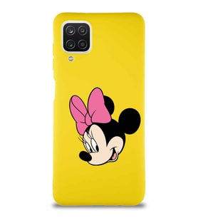 Samsung Galaxy A12 Soft Premier Kapak Minnie Mouse-B Tasarımlı Silikon Kılıf - Sarı (Şeffaf)