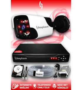 BAYICAM 1 Kameralı Panda 1 Dış Kamera Set 100 GB HDD Full HD Gece Görüşlü Güvenlik Kamerası Sistemi