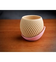 3D Baskı Küre Saksı - Kafes Dokulu İki Parçalı Dekoratif Saksı - Bej-Pembe