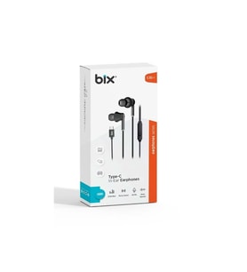 BIX HF01C-BK Type-C Siyah 14MM EXTRA BASS KULAKİÇİ Mikrofonlu Kulaklık