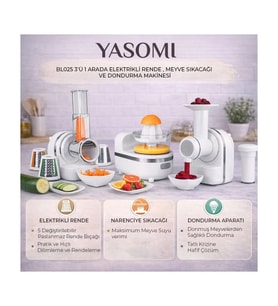 Yasomi BL025 3 Ü 1 Arada Elektrikli Rende Meyve Sıkacağı ve Dondurma Makinesi(Yasomi Türkiye Garantili)