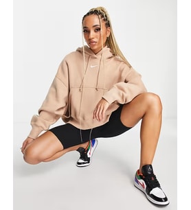 Sportswear Phoenix Fleece Oversize Pullover Hoodie Kadın Kapüşonlu Bol Kesim Sweatshirt Bej