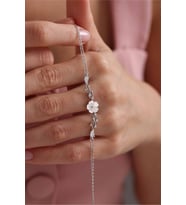 925 Ayar Gümüş Rodyum Kaplama Bahar Işıltılı Manolya Çiçeği Bileklik (Silver)