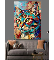 Renkli Pop-Art Kedi Portresi Dekoratif Kanvas - Mdf Ahşap Tablo