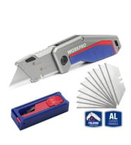 WORKPRO WP211012 Ağır Hizmet Alüminyum Gövde Katlanır Rötuş Maket Bıçağı + 10 Adet Yedek Bıçak
