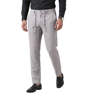 DeepSEA Lacivert Slim Fit Likralı Keten Dokulu Lastikli Belli İpli Yazlık Erkek Pantolon 2603001