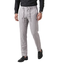 DeepSEA Lacivert Slim Fit Likralı Keten Dokulu Lastikli Belli İpli Yazlık Erkek Pantolon 2603001