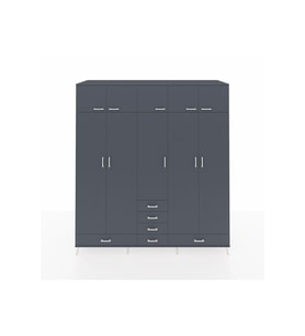 Kronos Dolap 6 Raflı 6 Çekmeceli 4 Askılı 220x59x243 Antrasit-Antrasit/Antrasit