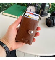 Modica® Lizbon - Hakiki Deri Mekanizmalı Natürel Akıllı Kartlık Cüzdan (Kahverengi)