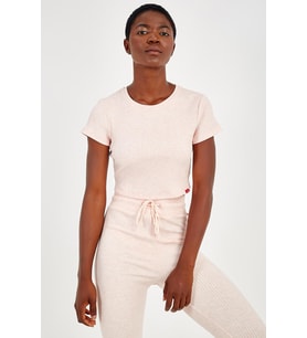 Maraton SlimFit Kadın Bisiklet Yaka  Mercan Crop Top