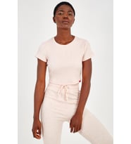 Maraton SlimFit Kadın Bisiklet Yaka  Mercan Crop Top
