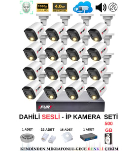 FURY Ip Güvenlik Kamera Seti 16 Kameralı Sesli 4mp Gece Renkli Su Geçirmez Ip5515s 500gb