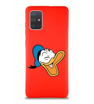 Samsung Galaxy A71 Soft Premier Kapak Donald Duck-E Tasarımlı Silikon Kılıf - Kırmızı (Şeffaf)