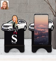 BK Gift Kişiye Özel Plakalı Kadın Honda CR-V Karikatürlü Ahşap Biblo Telefon Standı-1