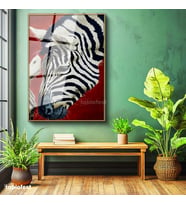 Altın Renk Metal Çerçeveli Tamperli Cam Tablo Doğal Desen Zebra Tablosu Duvar Dekoru