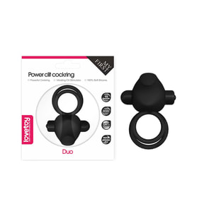 Pure Love Klitoris Uyarıcı Titreşimli Silikon Penis Halkası Siyah - Power Clit Duo Silicone Cockring
