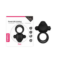 Pure Love Klitoris Uyarıcı Titreşimli Silikon Penis Halkası Siyah - Power Clit Duo Silicone Cockring