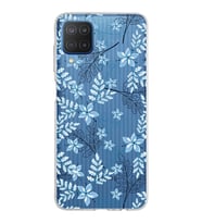 Samsung Galaxy M12 Kapak Floral Mavi Tasarımlı Şeffaf Silikon Kılıf