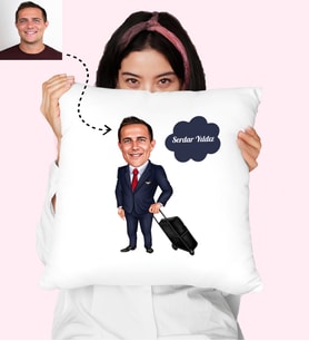 Erkek Kabin Memuru Özel Karikatürlü Kişiye Özel Yastık