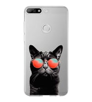 PrintiFy Huawei Y7 2018 ile Uyumlu 1mm Slim Fit Kedi 3 050d Baskılı Şeffaf  Kılıf