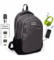 Coral High Gri-Sİyah İlk ve Ortaokul Sırt Çantası - USB ve AUX Çıkışlı - Erkek