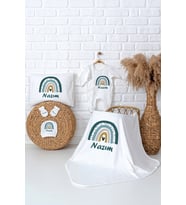Pia Baby Premium %100 Pamuk Tulumlu Yenidoğan Erkek Bebek İsim Baskılı Hediye Seti 5092-03 (Ekru)
