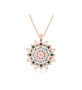 Gümüş Rose Geometrik Desenli Madalyon Kolye CSR2180655