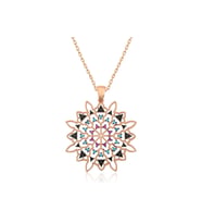 Gümüş Rose Geometrik Desenli Madalyon Kolye CSR2180655