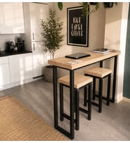 Umut Park Metal Masif Ahşap Mutfak Masası ve Taburesi(Ham Ahşap Renk).