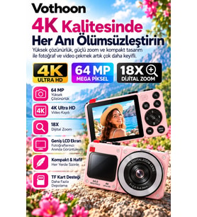 4K Dijital Fotoğraf Makinesi 18X Dijital Zoom 64 MP Ön ve Arka Ekranlı Kompakt Kamera