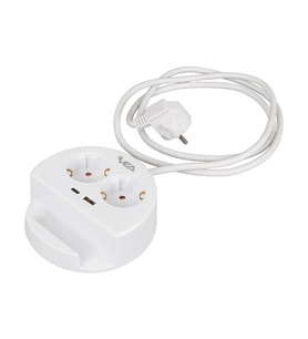 VEA VE-G1102C Yuvarlak Grup Priz 2'Lİ USB + TYPE-C Girişli Telefon Standlı 1.5 Metre