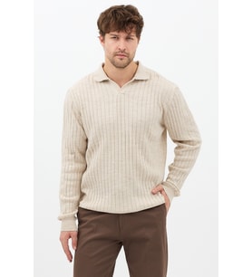 Erkek Slim Fit Uzun Kollu Polo Yaka Triko Kazak