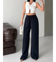 Beli Lastikli Keten Palazzo Yazlık Pantolon