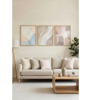 Soft Pastel Soyut Formlar 3’lü Ahşap Çerçeveli Tablo Seti