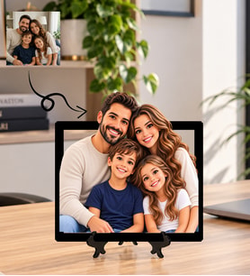 Kişiye Özel Aile Fotoğraflı Anime Çizgi Film Masaüstü Çerçeve Aileye Özel Anı ve Dekoratif Hediye Aile Çerçevesi