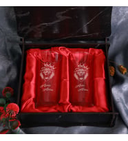 Ahşap Kutulu Aslan Figürlü Kişiye Özel 2'li Rakı Kadehi Seti