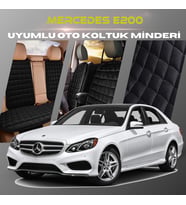 Mercedes E200 Siyah Renk Tay Tüyü Cepli & Terletmez Sırtlı Oto Koltuk Minder Seti - Koltuk Koruma Kılıfı (ÖN & ARKA TAM SET)
