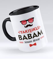 BK Gift Kişiye Özel Yakışıklı Babam Tasarımlı Siyah Kupa Bardak - Model 3