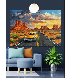 Çöl Yolu Klasik Araba Dekoratif Kanvas - Mdf Ahşap Tablo