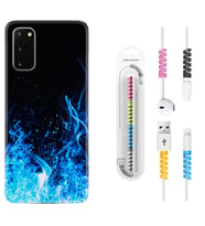 Samsung A02S A03S A10 A12 A13 A21S A22 Kılıf Kablo Koruma Spiral Silikon Blue Fire 1678