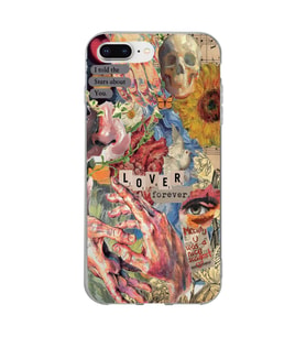 Iphone 7 Plus / 8 Plus Uyumlu Aesthetic Vintage Kolaj Desenli Şeffaf Telefon Kılıfı