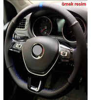 Fiat Linea Uyumlu Alkantara-karbon Mavi Yüzüklü Dikmeli Direksiyon Kılıf