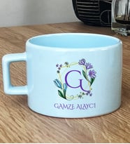 Kişiye Özel Çiçekli G Harfli Hediye Pastel Fincan İsim Soyisim Yazılı (Mavi)