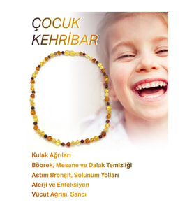 Hakiki Sertifikalı Çocuk Kehribar İpli Kopmaz Kolye 4-6 Yaş Kırmızı Turuncu Sarı Kehribar Doğal Taş