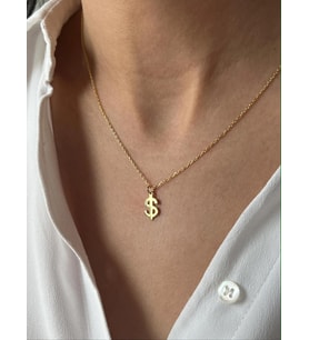 Kişiye Özel 925 Ayar Gümüş Minimal Dolar Figürlü Kolye (Gold)