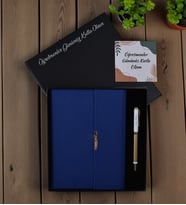 Öğretmenler Gününe Özel Kişiye Özel Kutuda Lüks Termo Deri Defter& Gold Detaylı Roller Kalem (Mavi)