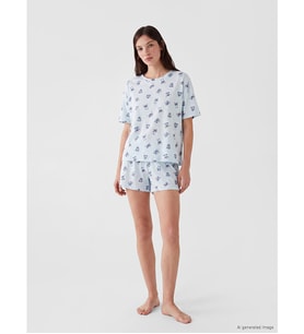 LCW Young Mavi Stitch Baskılı Kadın Şortlu Pijama Takımı