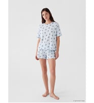 LCW Young Mavi Stitch Baskılı Kadın Şortlu Pijama Takımı